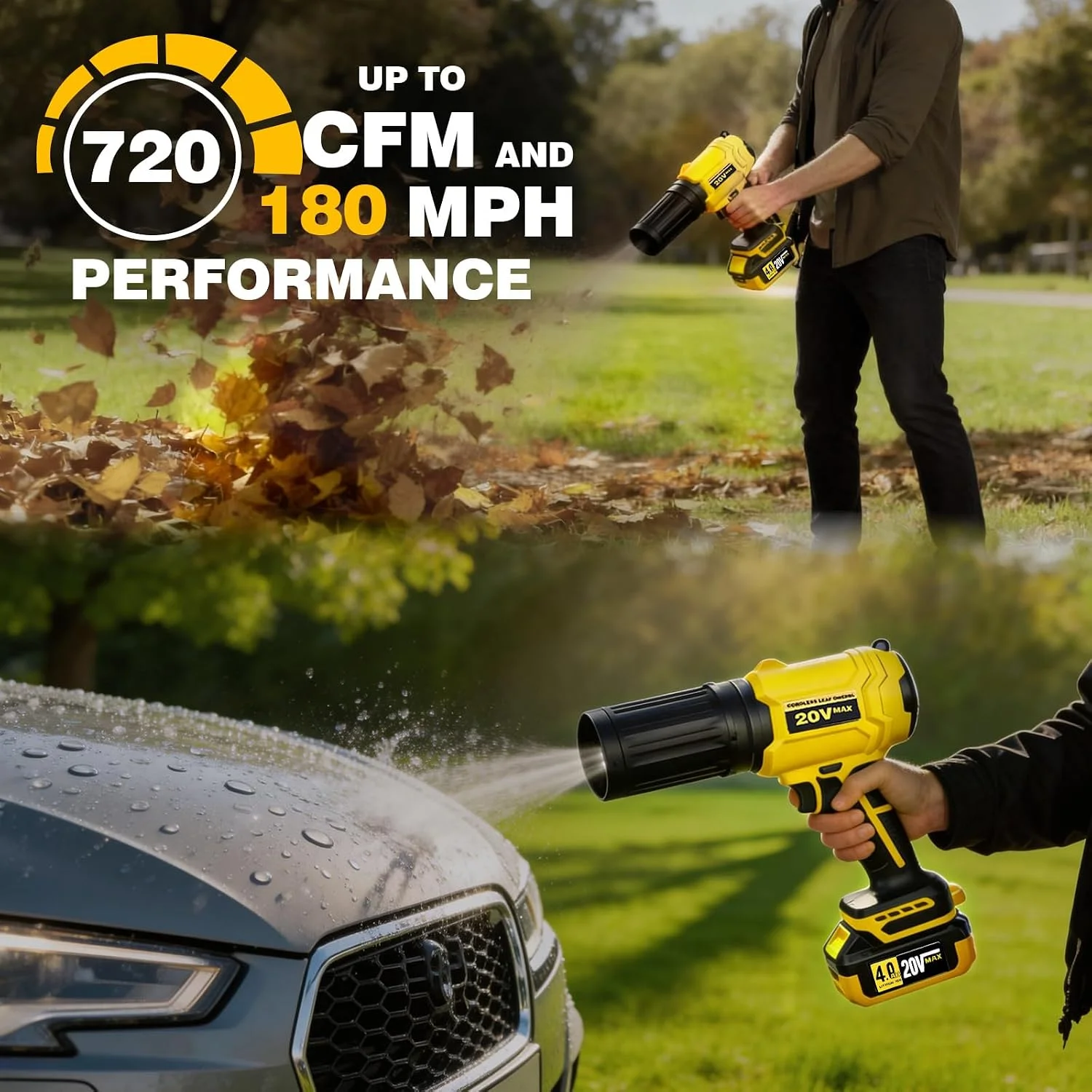 Leaf Blower for DEWALT 20V Max Battery, 720-CFM 180-MPH Handheld Electric Brushless Dust Blower with Light - For Yard Cleanup - Image 4