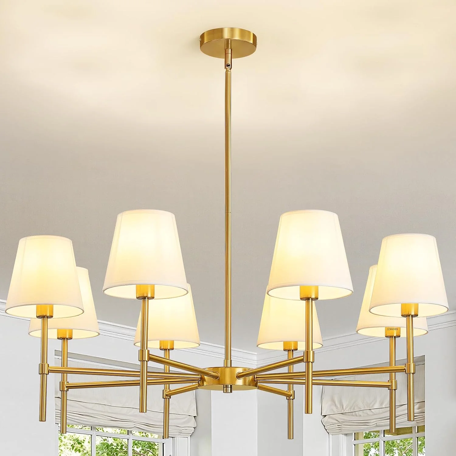 Dining Room Chandeliers Light, 5-Light Gold Modern Chandeliers Light Fixtures with White Fabric Shade - Image 6