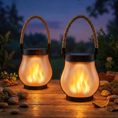 Lanterns Outdoor Waterproof 4 Pack, Outdoor Solar Lanterns with Flickering Flame Effect