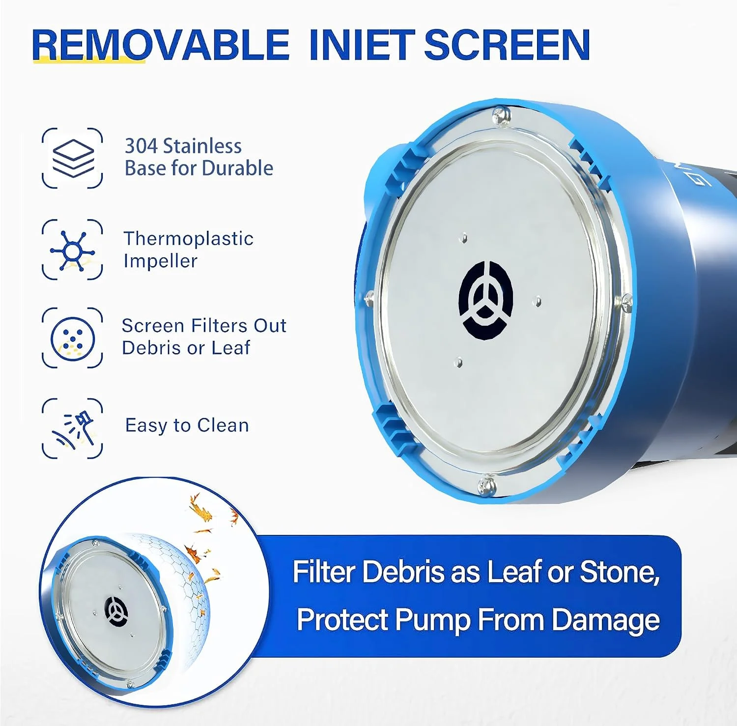 1/2HP Submersible Water Pump with Stainless Steel Base, Removes Water to 0.04 Depth, 2450GPH Portable Sump Pump - Image 3