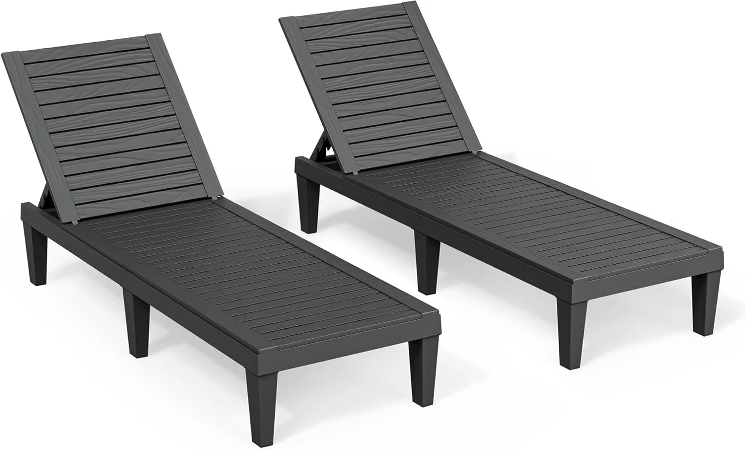 Outdoor Lounge Chairs Set of 2, 5-Position Adjustable Tanning Chairs with Wood Grain - Image 4