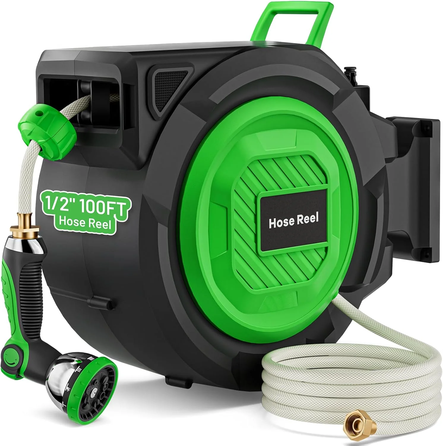 Garden Hose Reel, 1/2 in x 100 ft Automatic Slow Rewind System & Any Length Lock, Heavy Duty Wall-Mounted - Image 2