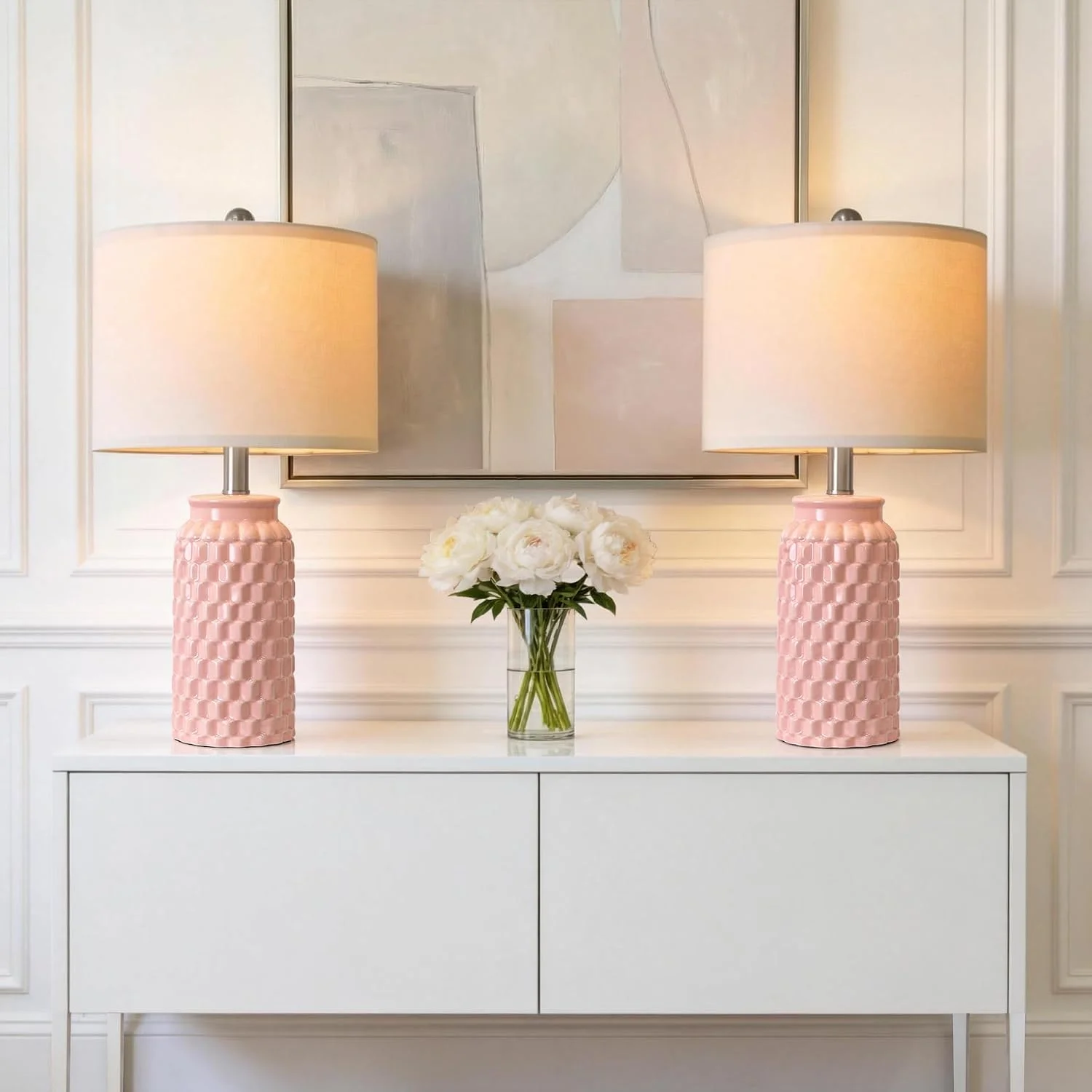 20.5 Small Bedside Lamp Set of 2 with 5FT Cord, Green Ceramic Modern Farmhouse Table Lamps for Nightstand - Image 7