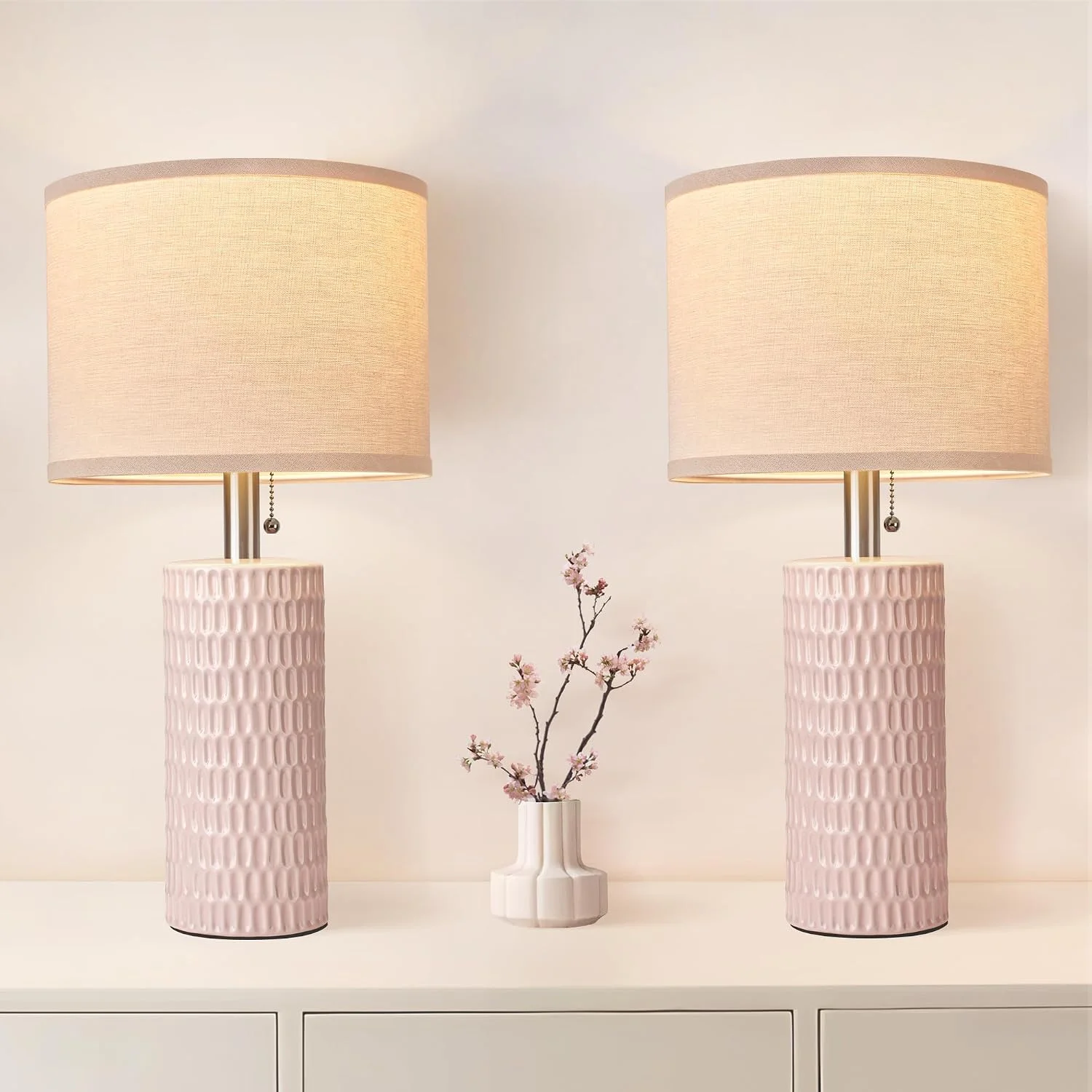 20.5 Modern Ceramic Table Lamps for Bedroom Set of 2, Farmhouse Table Lamp for Living Room Office Dorm - Image 3