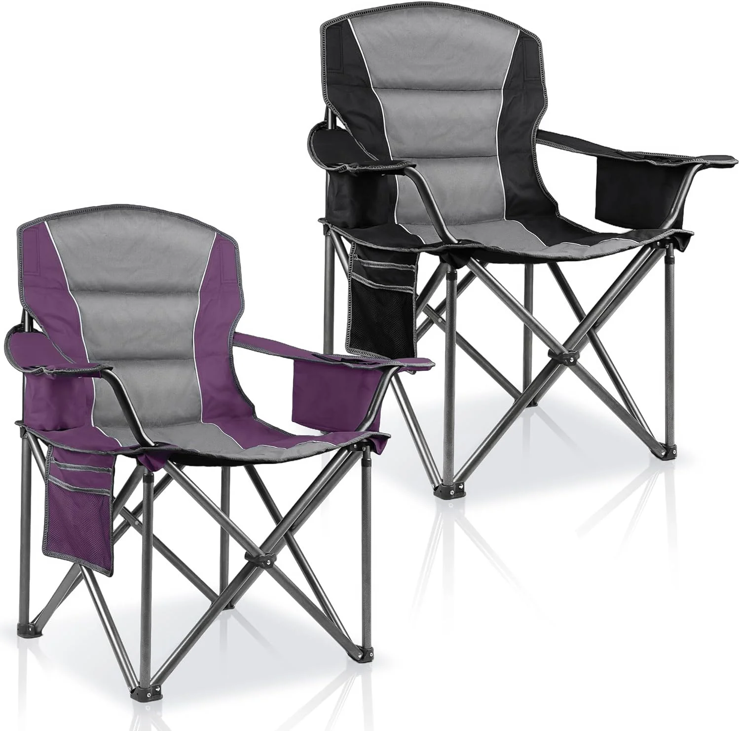 2 Pack Padded Oversized Camping Chairs for Adults, Heavy Duty Support 400 Lbs, Folding Portable Lawn Chair - Image 2