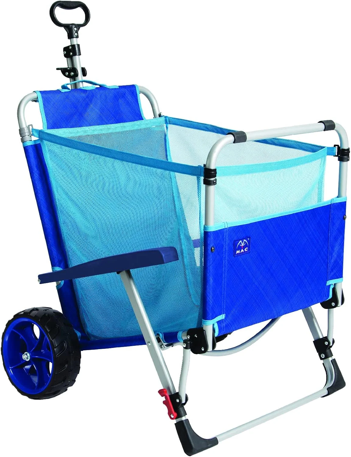 Sports Beach Day Foldable Chaise Lounge Chair with Integrated Wagon Pull Cart Combination and Heavy Wheels - Image 4