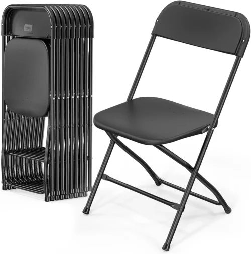 10 Pack White Plastic Folding Chair, Indoor Outdoor Portable Stackable Commercial Seat with Steel Frame 350lb.
