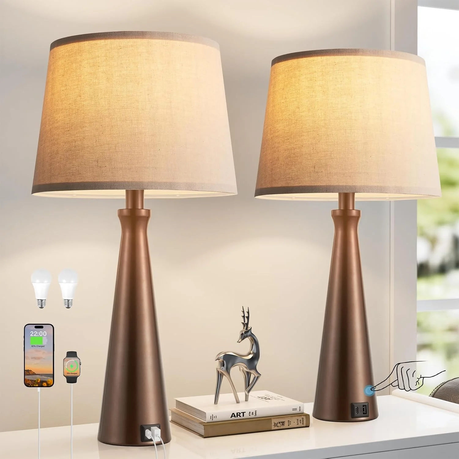 Modern Table Lamp Set of 2, Dimmable, Bulb Included - Image 8
