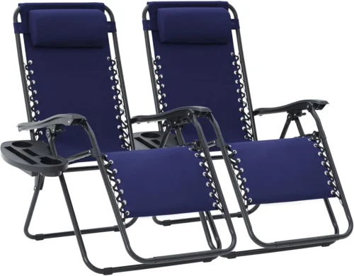 Alternative view of Zero Gravity Lounge Chairs Set of 2, Adjustable Steel Mesh Recliners with Pillows and Cup Holder Trays for Patio