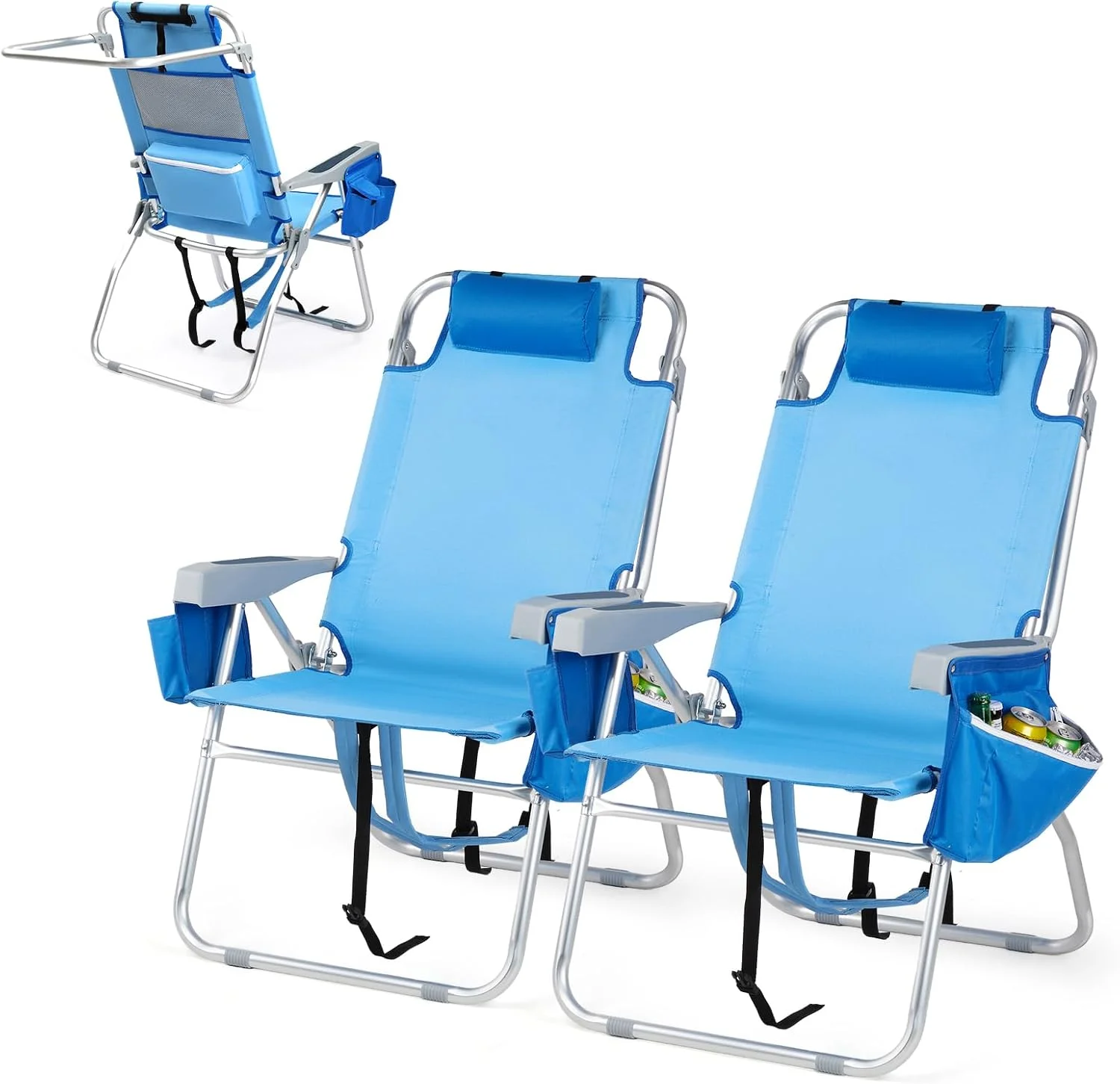 Tall Beach Chair 2 Pack Lightweight, Backpack Beach Chair for Adults with 5-Position, Lightweight Folding Beach - Image 3