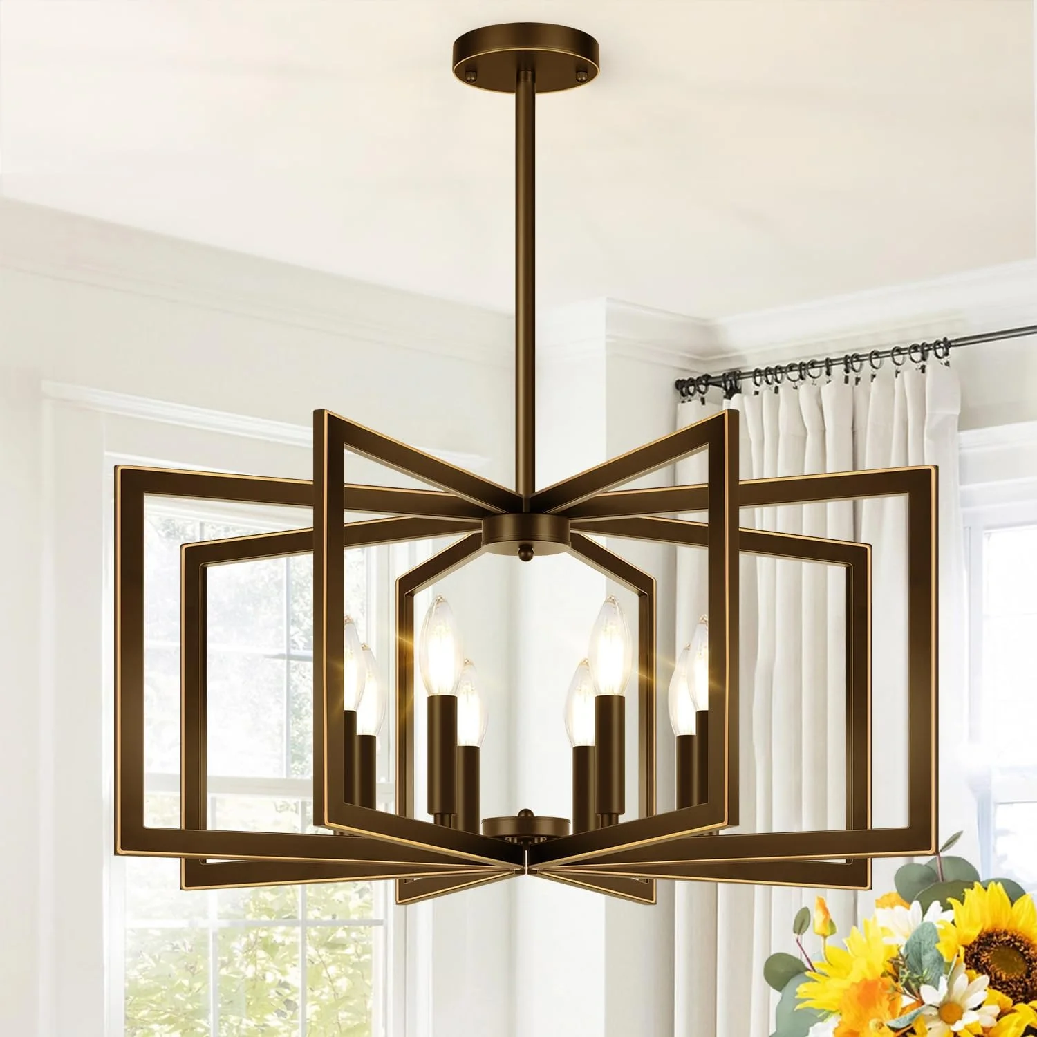 Height Adjustable Modern Matte Black Chandelier for Dining Room - Image 4