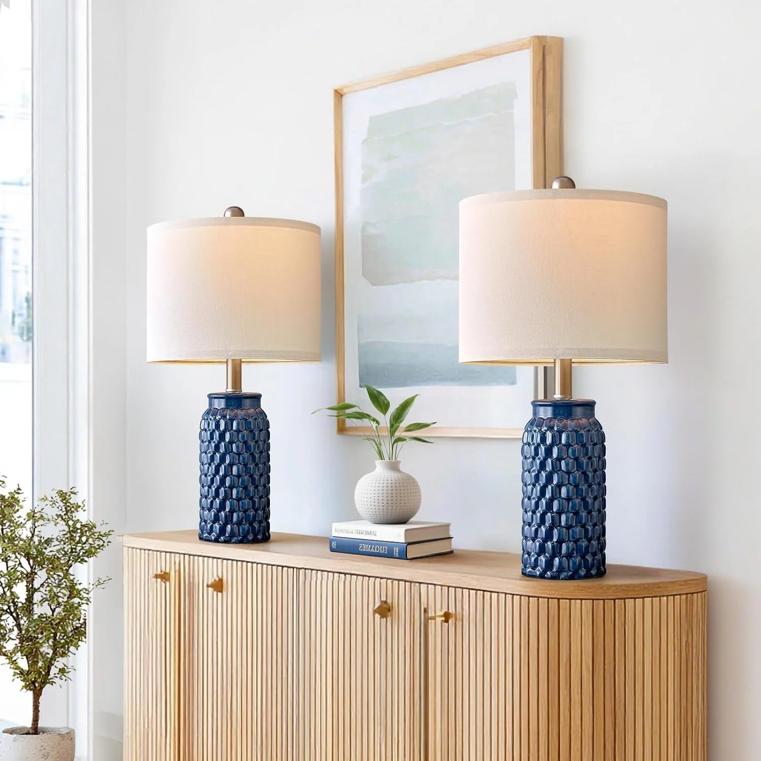 20.5 Small Bedside Lamp Set of 2 with 5FT Cord, Green Ceramic Modern Farmhouse Table Lamps for Nightstand - Image 3