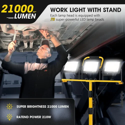 Alternative view of 21000Lumen LED Work Lights with Stand, 3 Head Portable Work Light with 16FT Cord, IP66 Waterproof Tripod