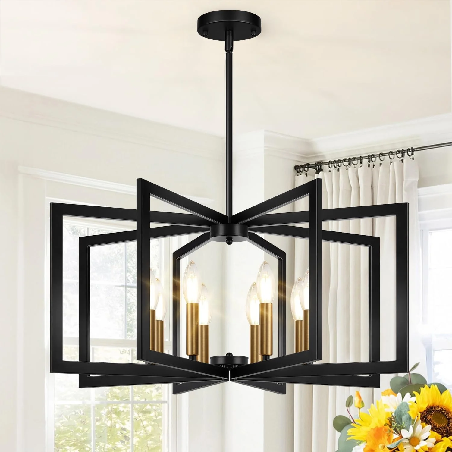 Height Adjustable Modern Matte Black Chandelier for Dining Room - Image 6