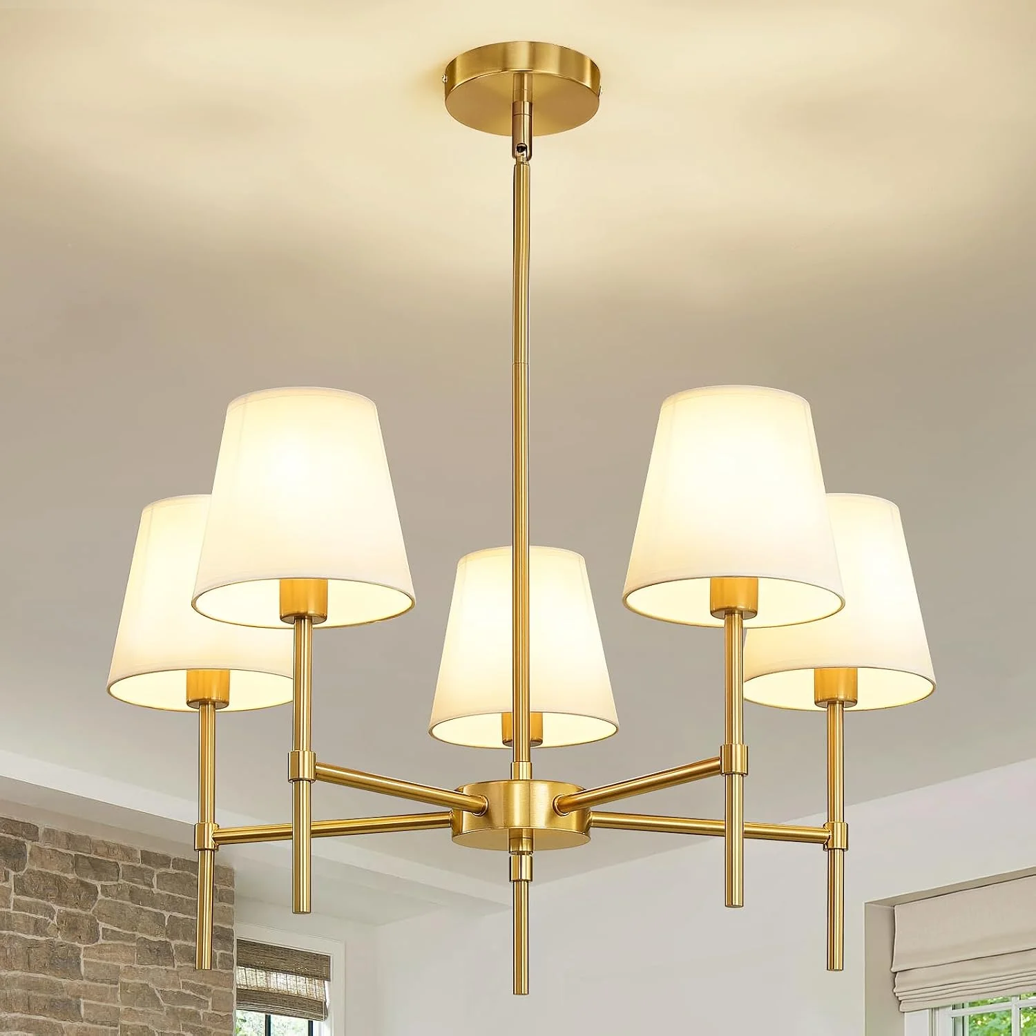 Dining Room Chandeliers Light, 5-Light Gold Modern Chandeliers Light Fixtures with White Fabric Shade - Image 4