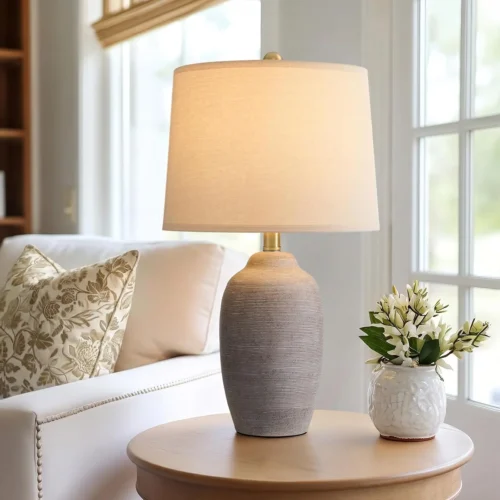 Alternative view of 24.5 Vintage Ceramic Table Lamp Single-Rustic Boho Accent Nightstand Lamps