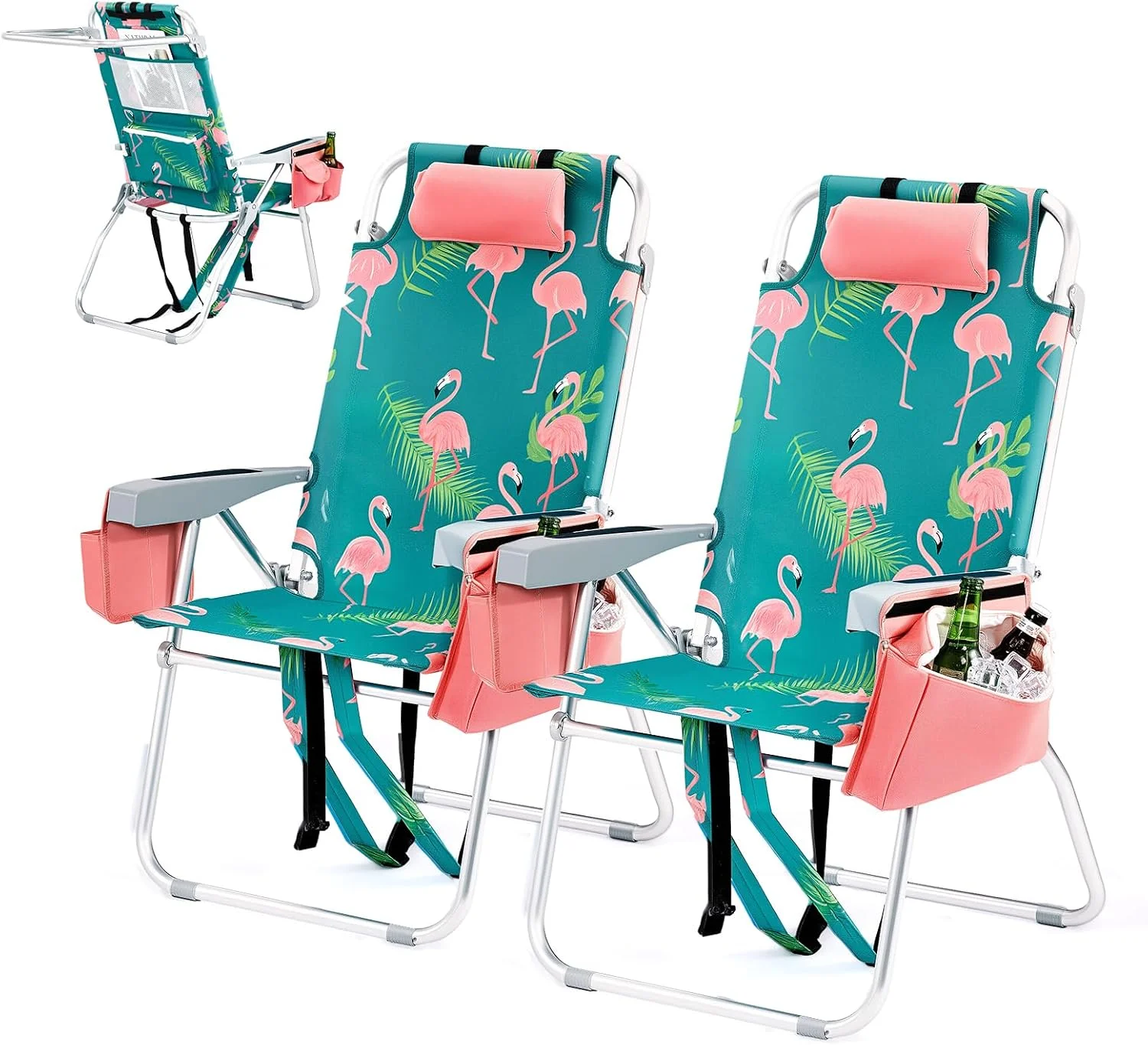 Tall Beach Chair 2 Pack Lightweight, Backpack Beach Chair for Adults with 5-Position, Lightweight Folding Beach - Image 4