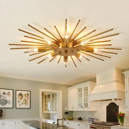 Semi Flush Mount 8 Light Ceiling Light Modern Metal Ceiling Lighting Gold Light Fixture Chandelier for