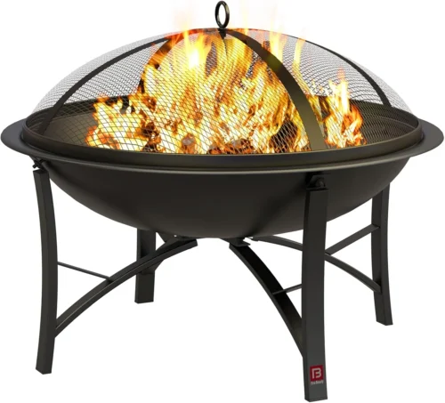 Alternative view of Beauty Fire Pit for Outside Wood Burning, BBQ Grill Steel Fire Bowl with Spark Screen Cover