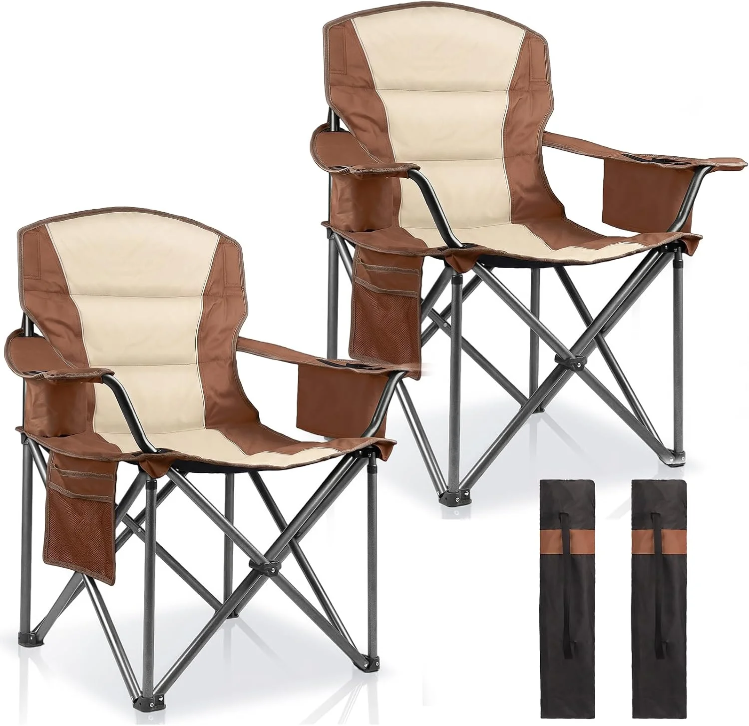 2 Pack Padded Oversized Camping Chairs for Adults, Heavy Duty Support 400 Lbs, Folding Portable Lawn Chair - Image 9