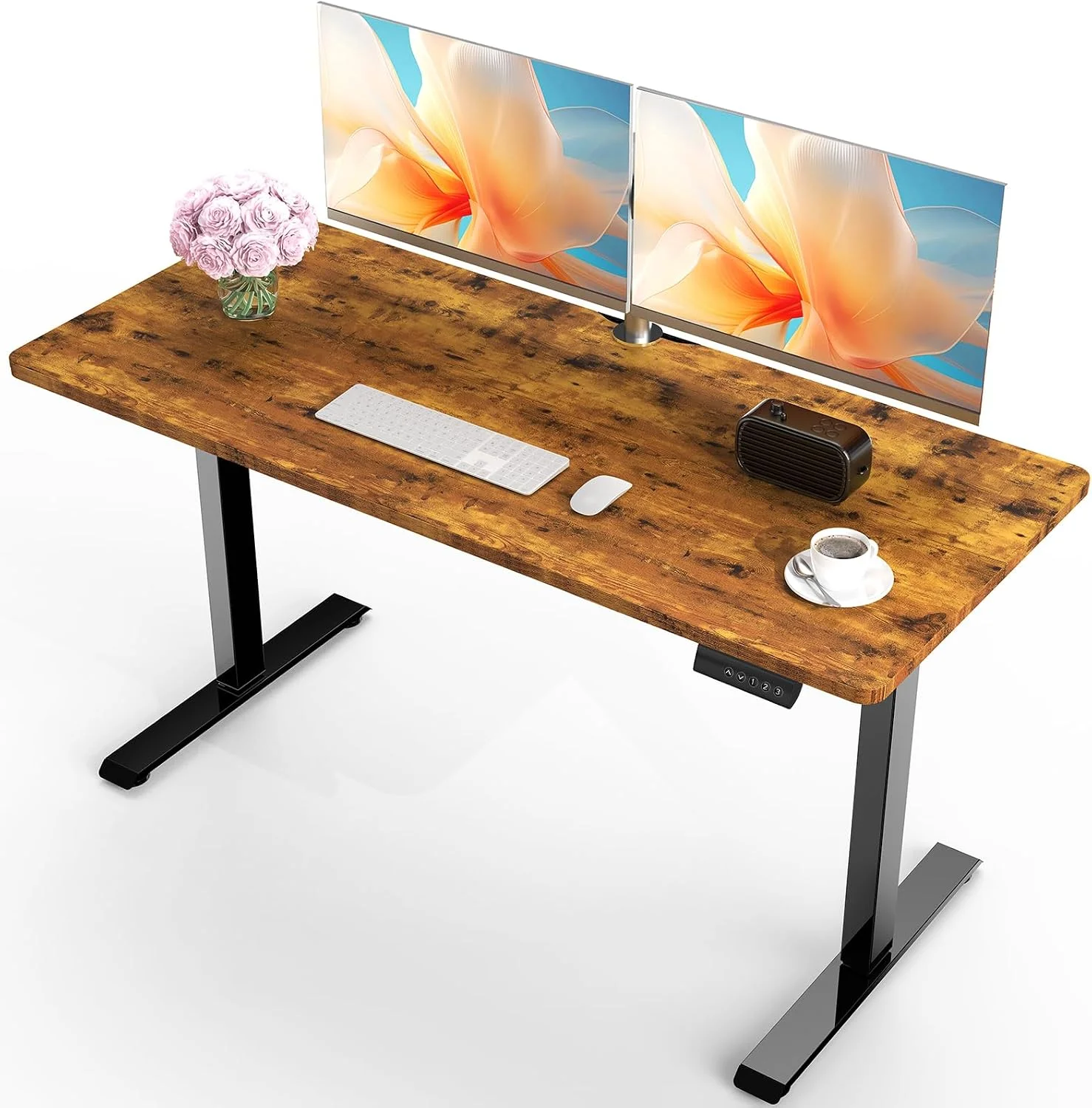 55 Inch Large Electric Standing Desk, Gaming Table, Height Adjustable Sit Stand Up Computer Tables for Home Office