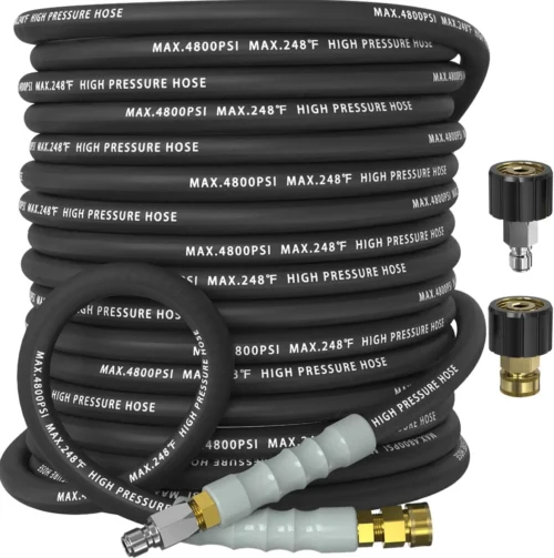 3/8 Pressure Washer Hose 50FT 4800 PSI, Kink Resistant Steel Braided Layer & NonMarking Rubber for Hot/Cold