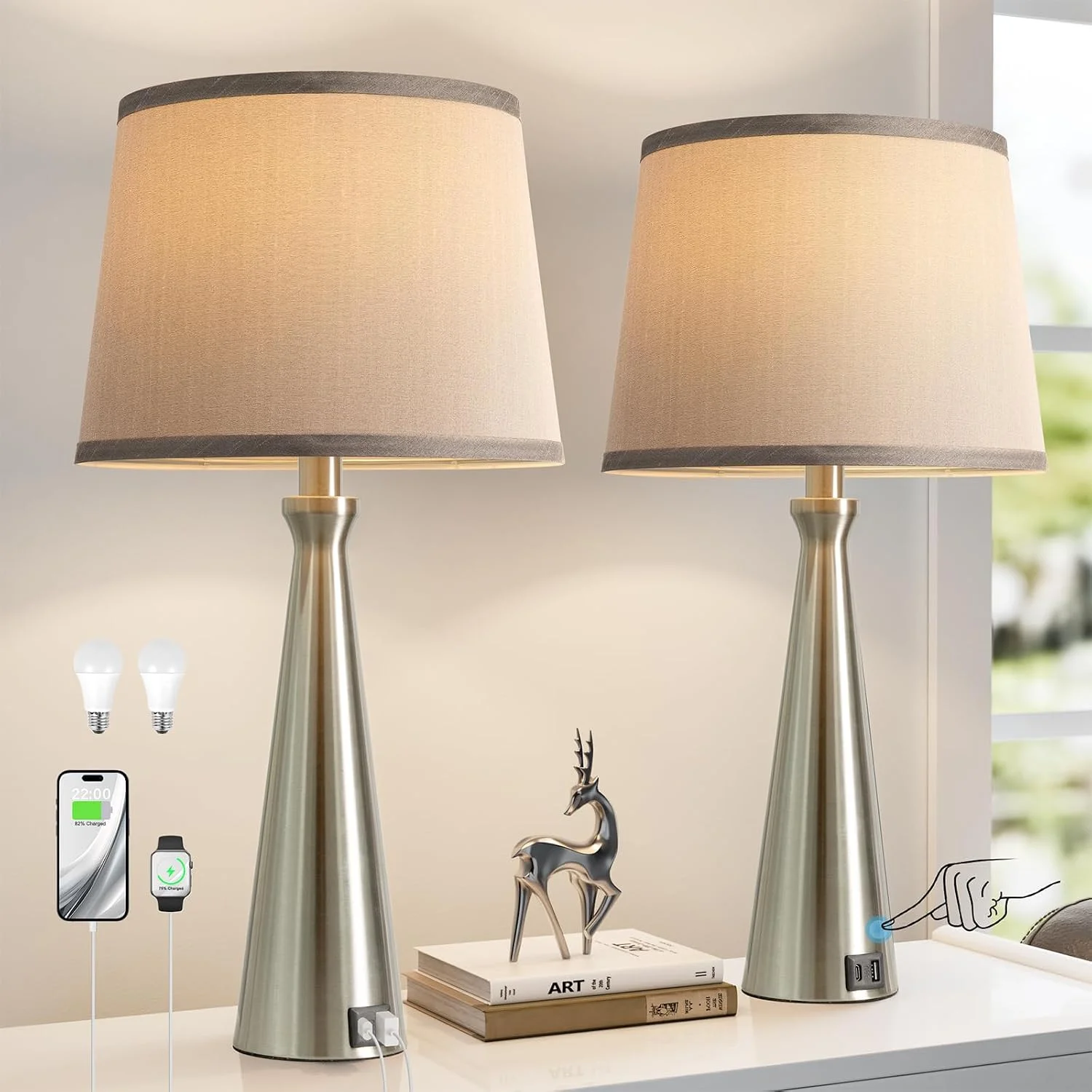 Modern Table Lamp Set of 2, Dimmable, Bulb Included - Image 6