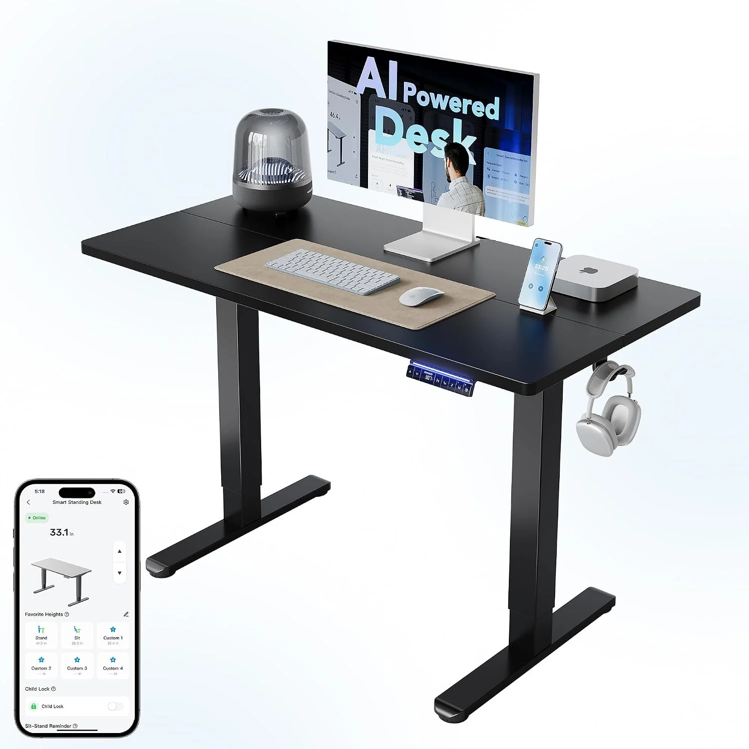 32 Small Electric Standing Desk Adjustable Height, 4 Memory Height Settings - Image 2
