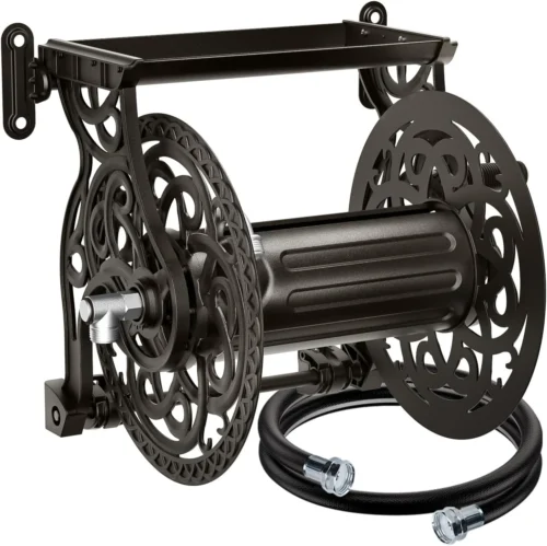 Alternative view of Wall Mount Garden Hose Reel for Outside, Holds 125 ft x 5/8'' Hose Storage, Decorative Heavy Duty Water Hose