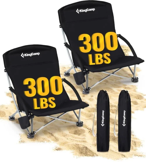 Low Beach Chairs 2 Pack, Folding Portable Chair for Adults lightweight Extra Wide Ergonomic High Back Seat