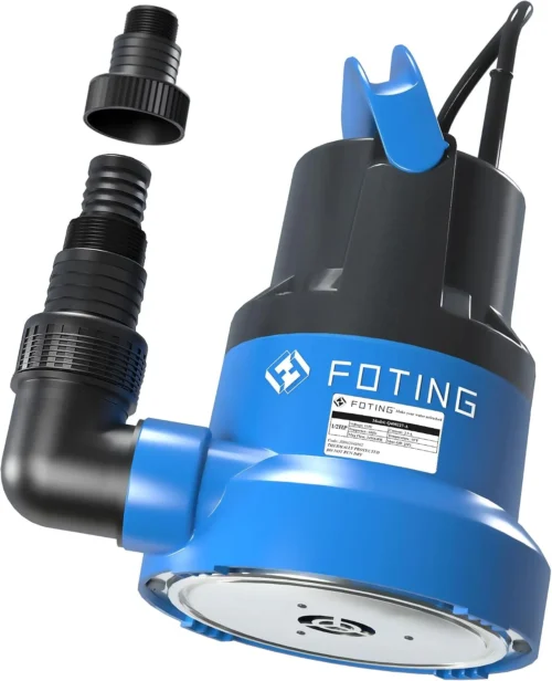 1/2HP Submersible Water Pump with Stainless Steel Base, Removes Water to 0.04 Depth, 2450GPH Portable Sump Pump