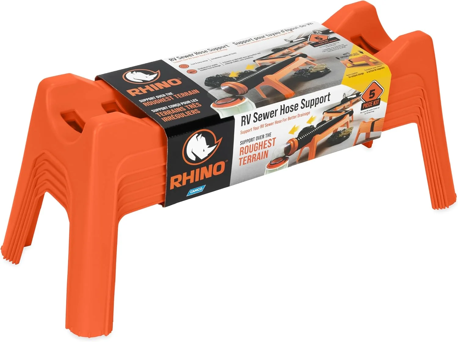 Rhino RV Sewer Hose Support Kit, Extends Over Uneven Terrain for Easy Drainage, Holds Up to 15-Feet of RV Sewer