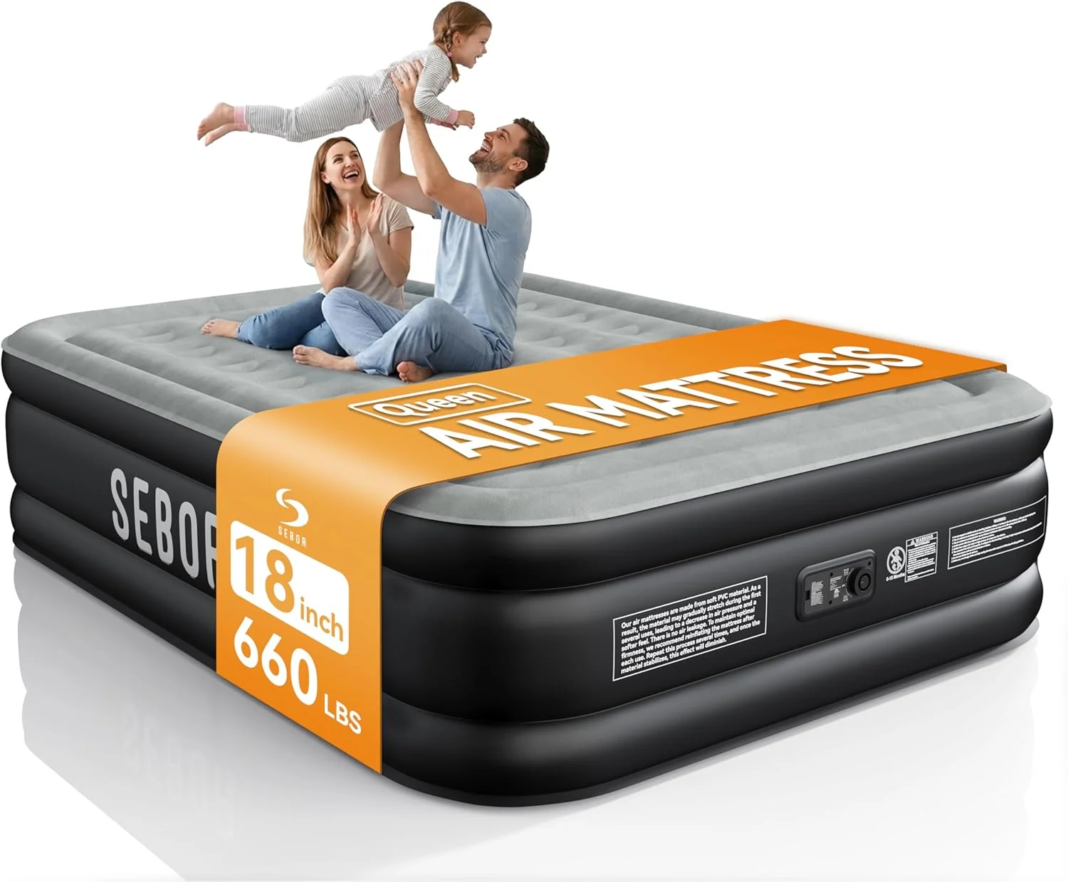 Air Mattress Queen with Built-in Pump 18, Comfortable Self-Inflating Air Mattress with High-Speed Pump