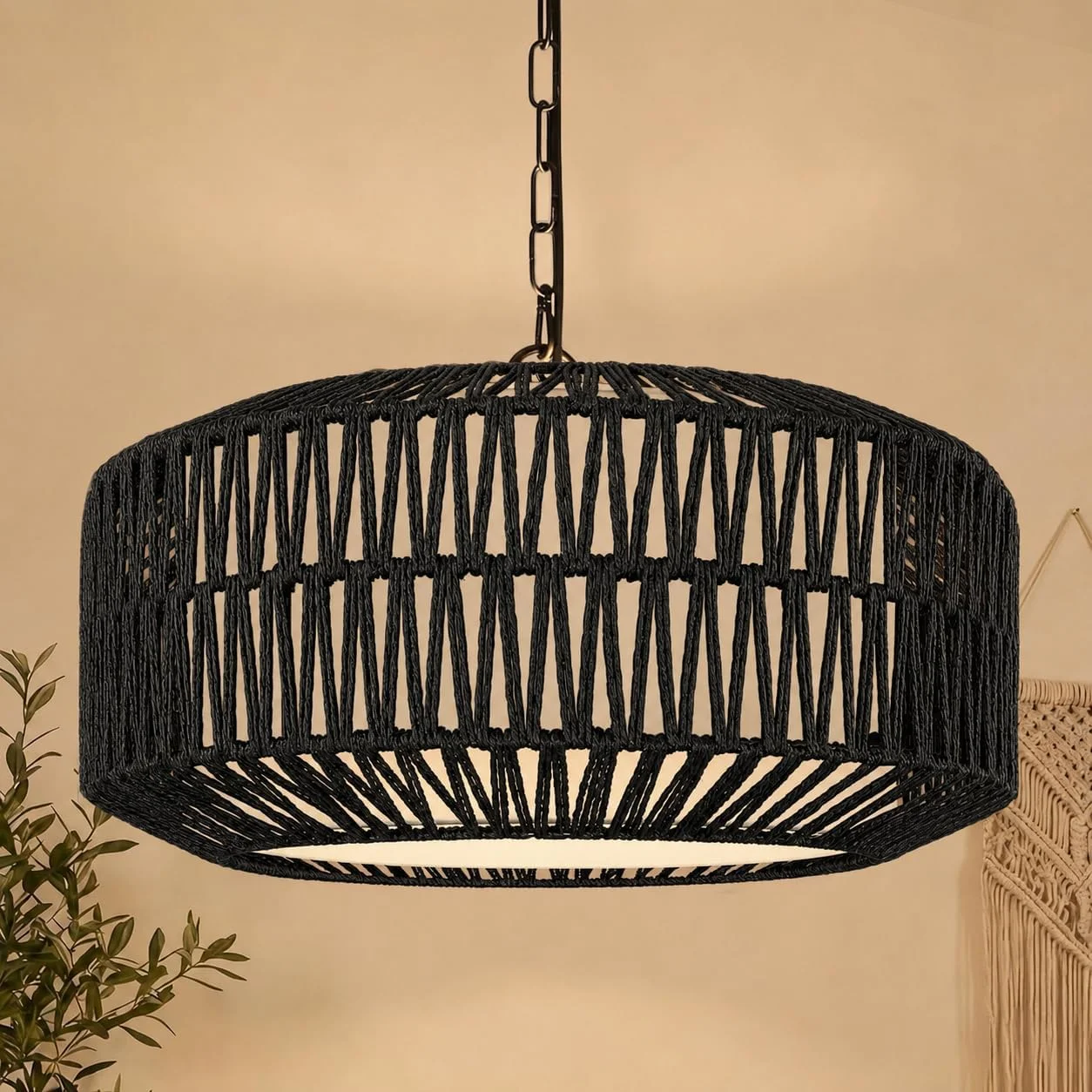 Height Adjustable Farmhouse Chandelier Light Fixture, 5-Light Rattan Boho Chandeliers for Dining Room - Image 6