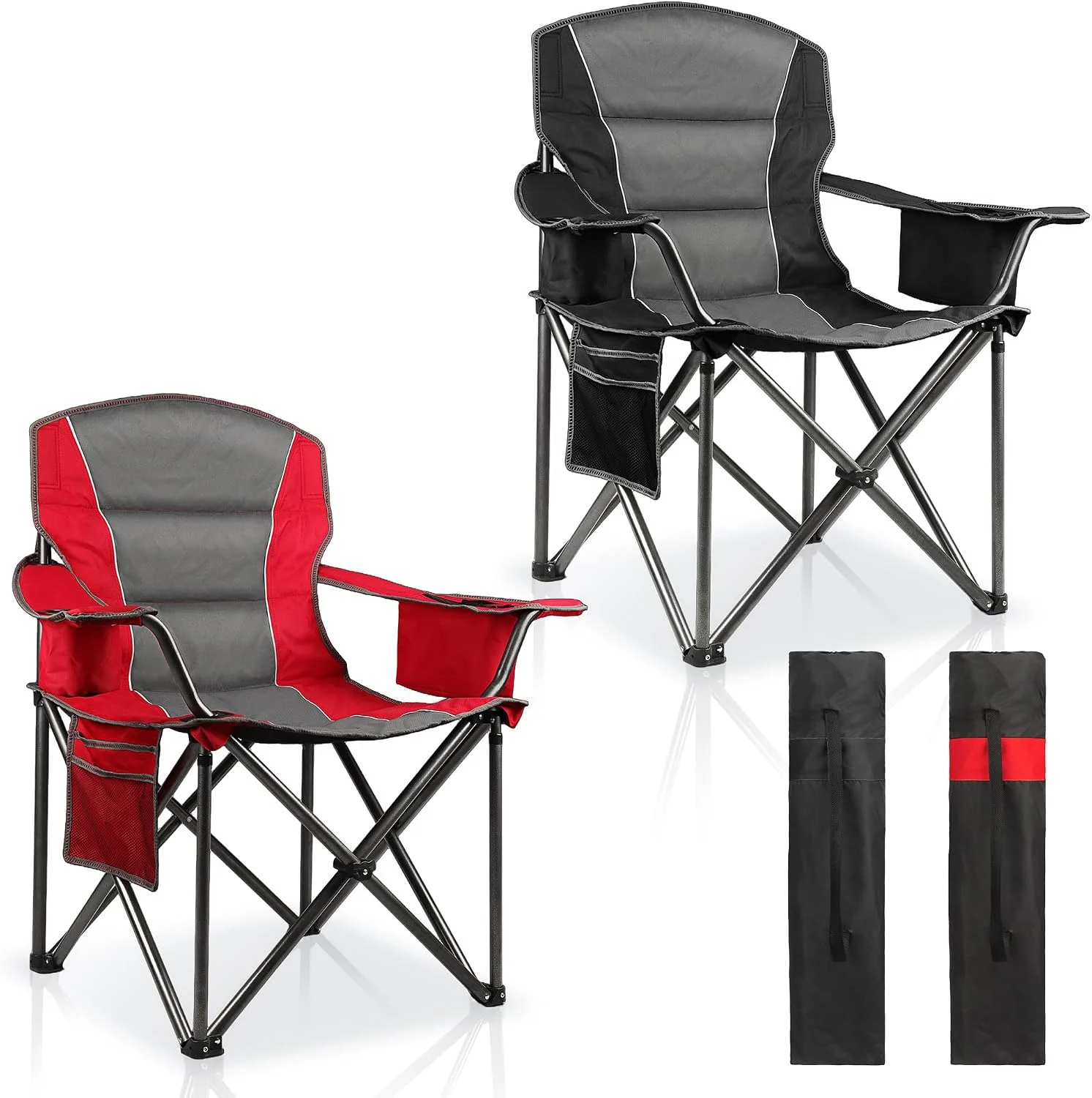 2 Pack Padded Oversized Camping Chairs for Adults, Heavy Duty Support 400 Lbs, Folding Portable Lawn Chair - Image 3