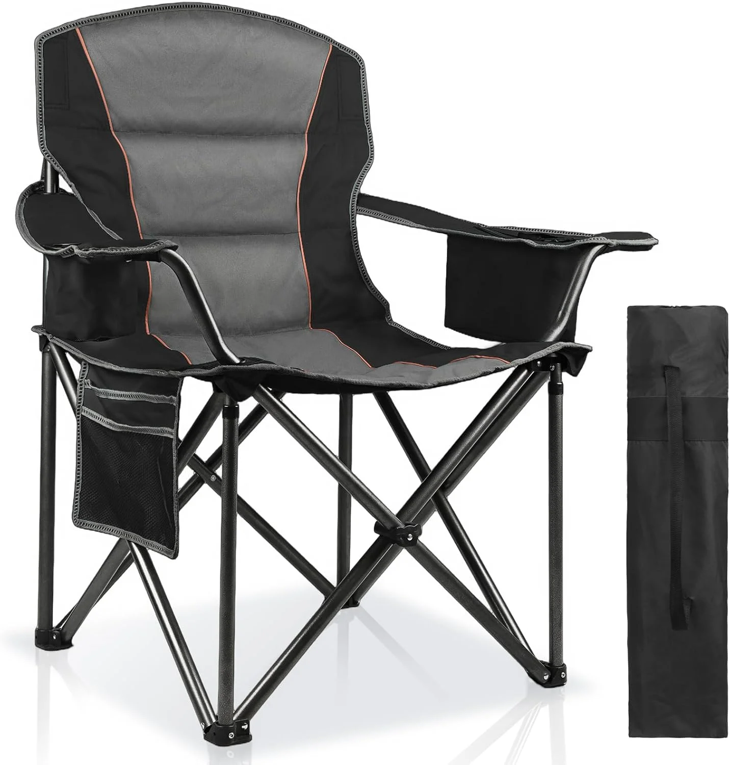 2 Pack Padded Oversized Camping Chairs for Adults, Heavy Duty Support 400 Lbs, Folding Portable Lawn Chair - Image 7
