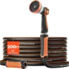 Garden Hose, 200 ft 5/8 Heavy Duty Rubber Water Hose with 10 Mode Nozzle, 150PSI Working & 600PSI Burst
