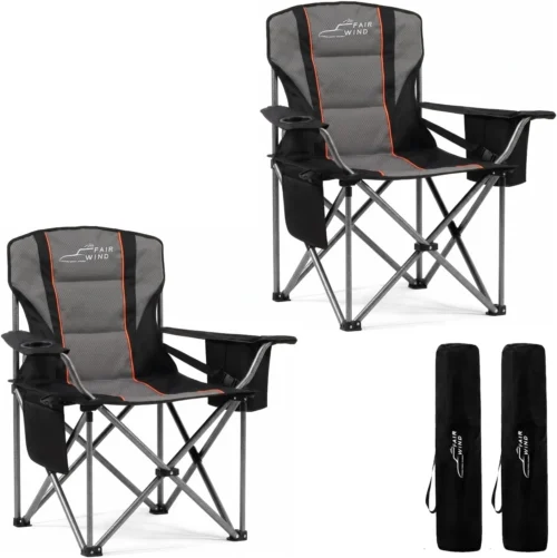WIND 2 Pack Fully Padded Oversized Camping Chair Heavy Duty Lawn Chair Set with Adjustable Lumbar Support