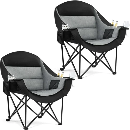 Camping Chairs for Adults, Heavy Duty Padded Outdoor Folding Lawn XL Camp Chair with Cup Holder Cooler Pockets