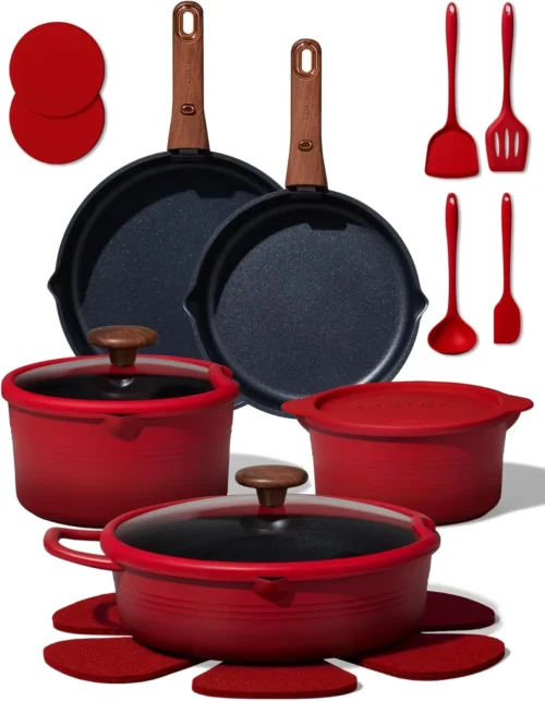 20pcs Titanium Cookware Set, Pots and Pans Set Detachable Handle
