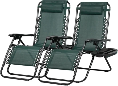 Set of 2 Relaxing Recliners Patio Chairs Adjustable Steel Mesh Zero Gravity Lounge Chair Beach Chairs with