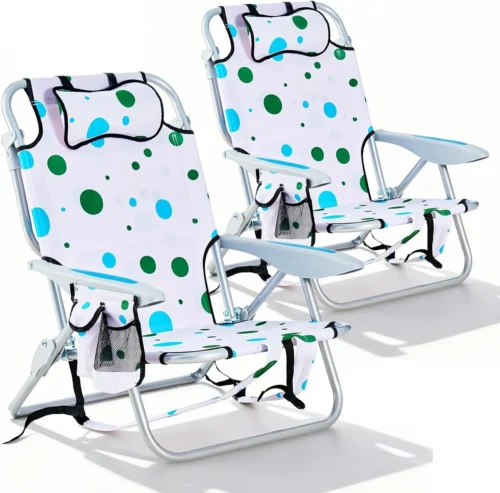 Alternative view of 2 Pack Lightweight Portable Camping Beach Chair for Adults, Outdoor Lay Flat Folding Beach Chairs with 5