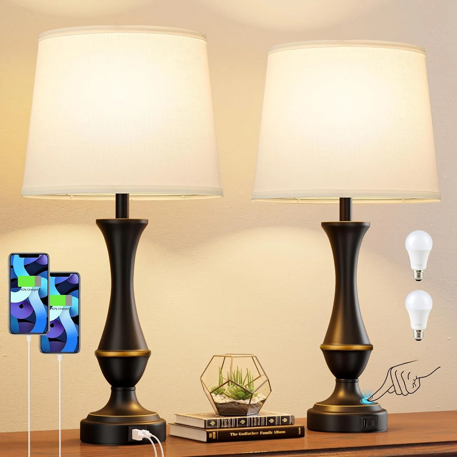 Touch Lamps for Nightstand, Dimmable, Bulb Included - Image 3
