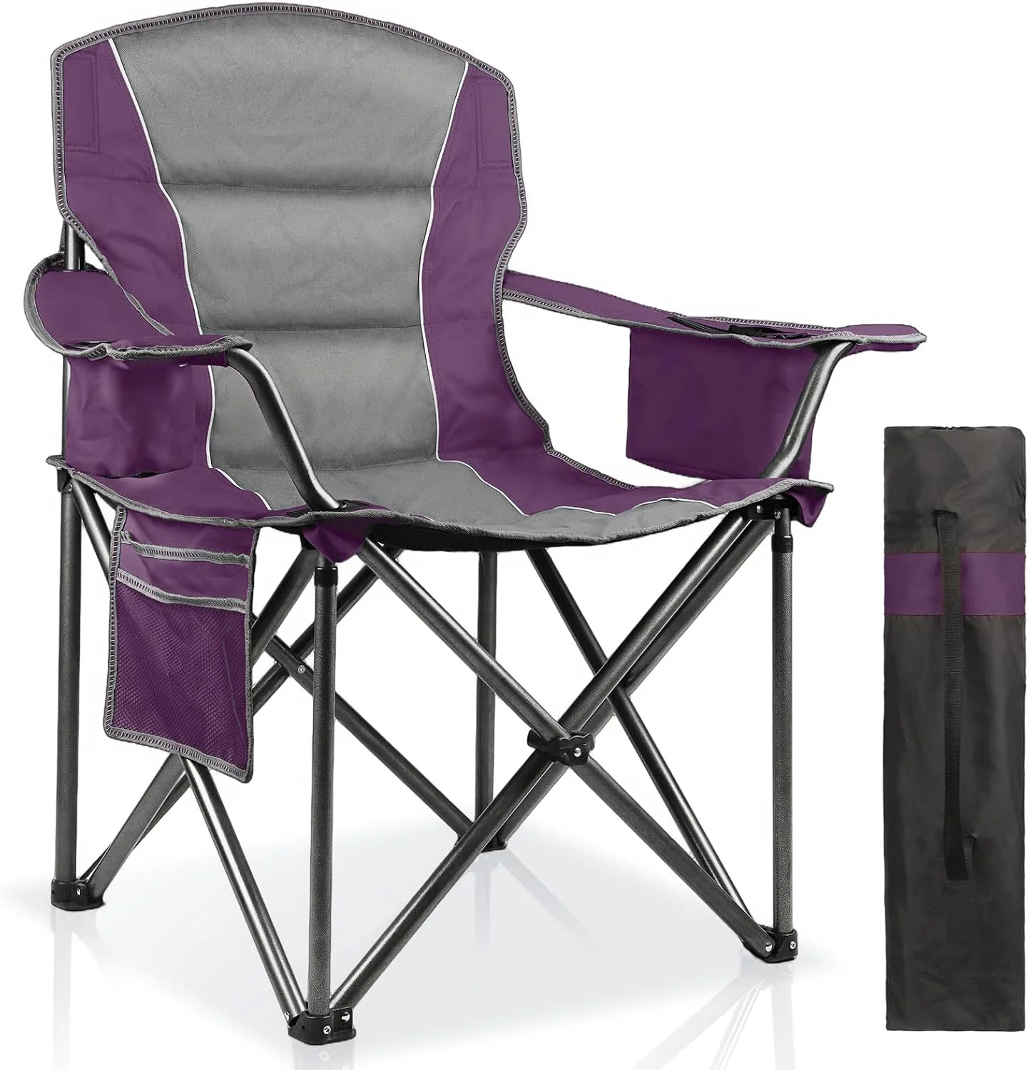 2 Pack Padded Oversized Camping Chairs for Adults, Heavy Duty Support 400 Lbs, Folding Portable Lawn Chair - Image 5