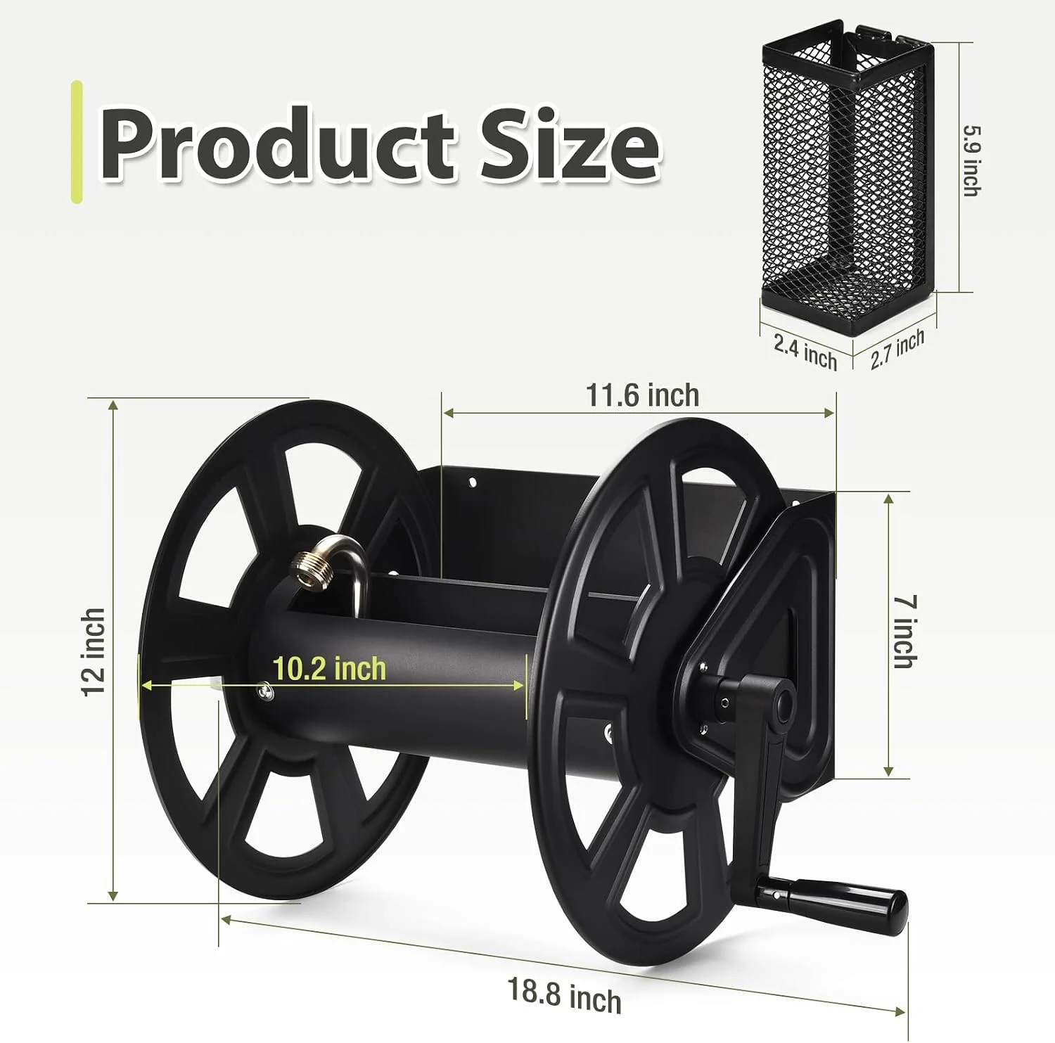 Garden Wall Mounted Hose Reel, Metal Hose Reel, Holds 125ft of 5/8-Inch Hose(Not equipped) - Image 2
