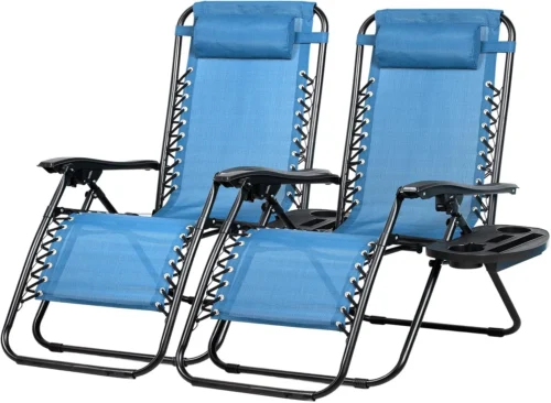 Alternative view of Set of 2 Relaxing Recliners Patio Chairs Adjustable Steel Mesh Zero Gravity Lounge Chair Beach Chairs with