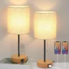 Table Lamp Set of 2 with 2 USB & AC Outlet, Pull Chain