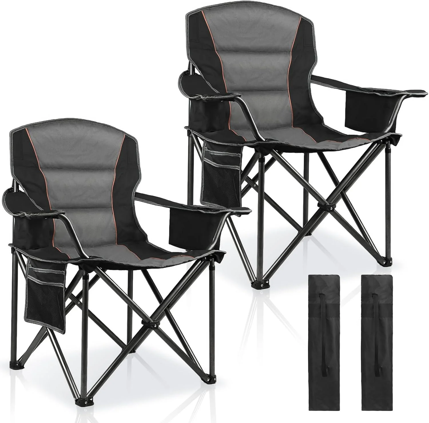2 Pack Padded Oversized Camping Chairs for Adults, Heavy Duty Support 400 Lbs, Folding Portable Lawn Chair