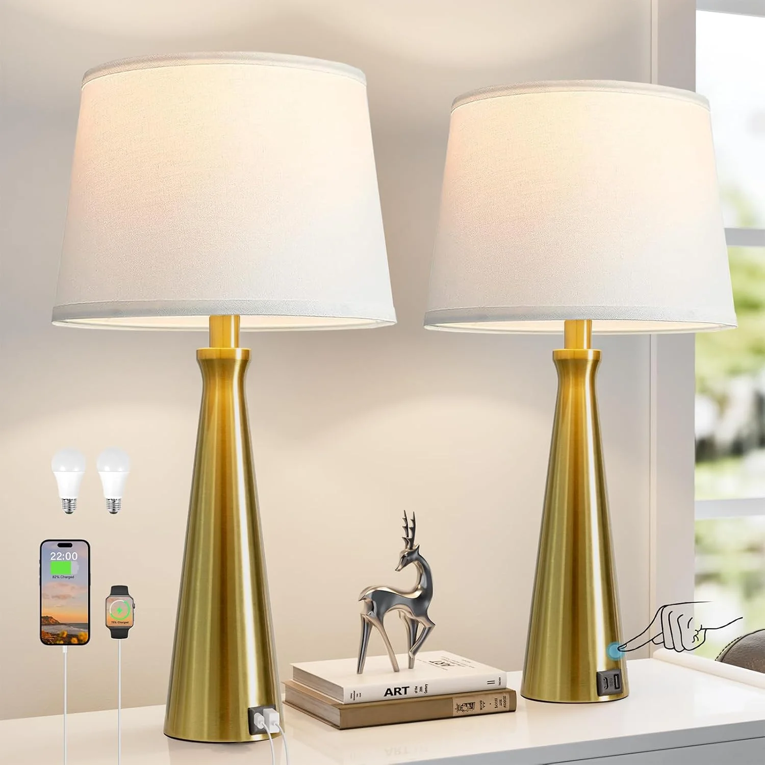 Modern Table Lamp Set of 2, Dimmable, Bulb Included