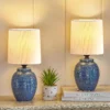 Table Lamp Set of 2-13.5 Small Boho Lamp, Farmhouse Rustic Ceramic Table Lamp for Bedroom